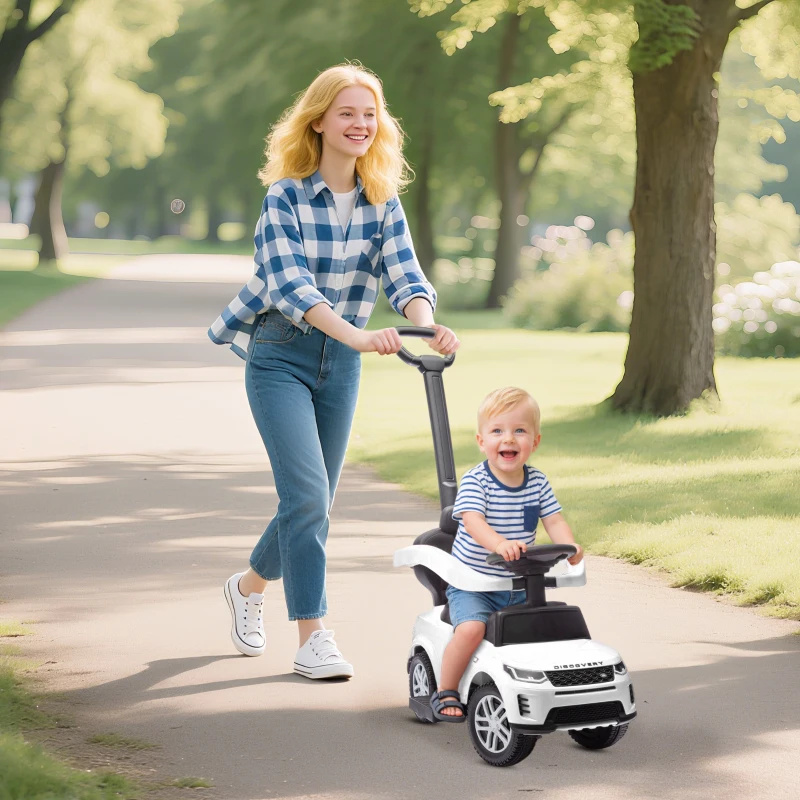 AIYAPLAY Porteur enfants Land Rover Discovery sous licence, porteur voiture à pousser avec poignée amovible, 84x40x94,5cm, blanc