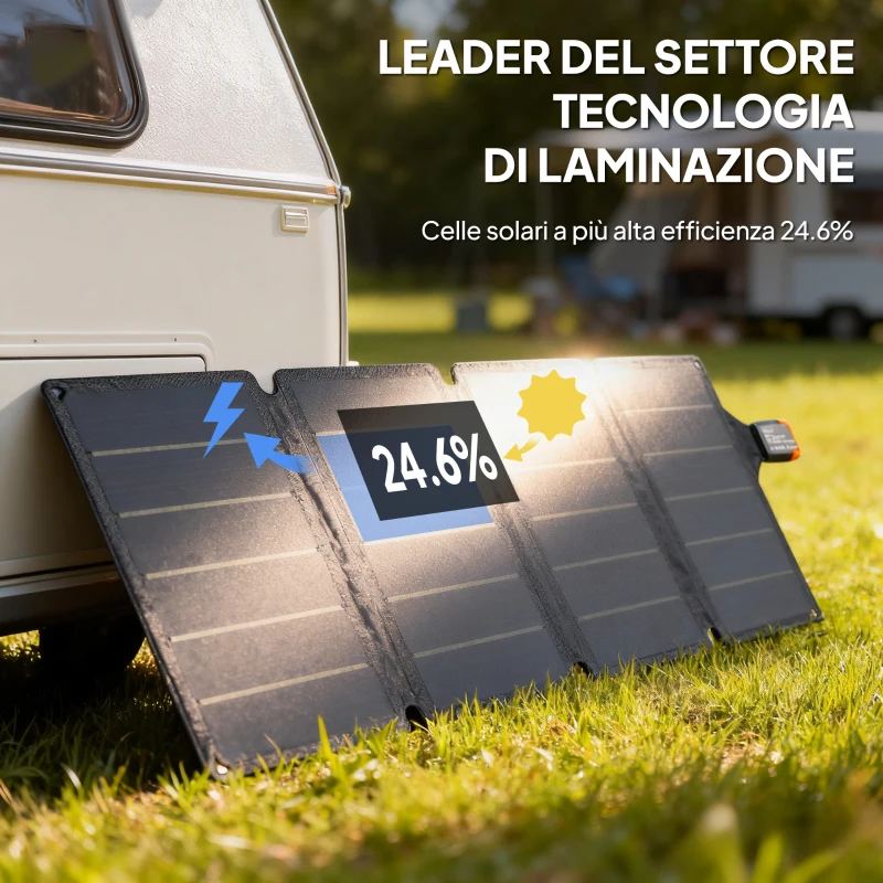 HOMCOM Caricabatteria Solare 36W Pieghevole con Attacco Tipo-C, Impermeabile IP67 in ETFE, Grigio