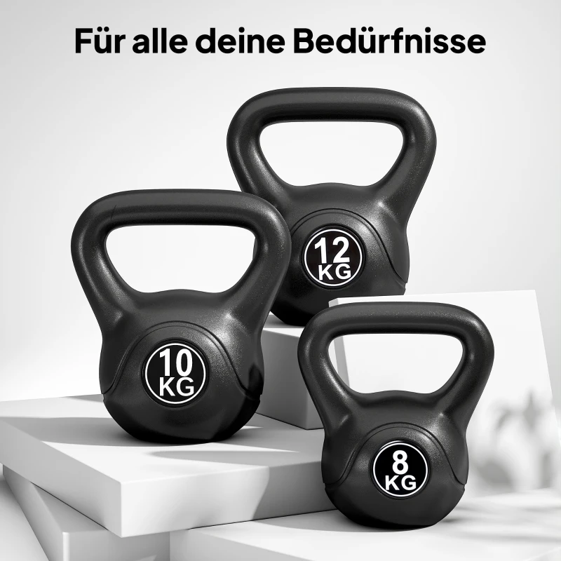 HOMCOM Kettlebell Kugelhantel 10 kg Gewicht-Hantel mit Sand befüllt für Anfänger Schwarz
