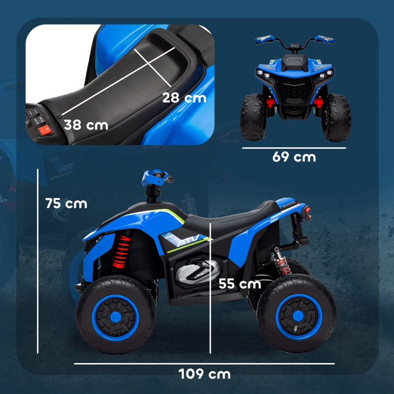 AIYAPLAY Elektroquad für Kinder, 3-6 km/h, LED-Scheinwerfer, Musik, USB, für 3-8 Jahre, Blau
