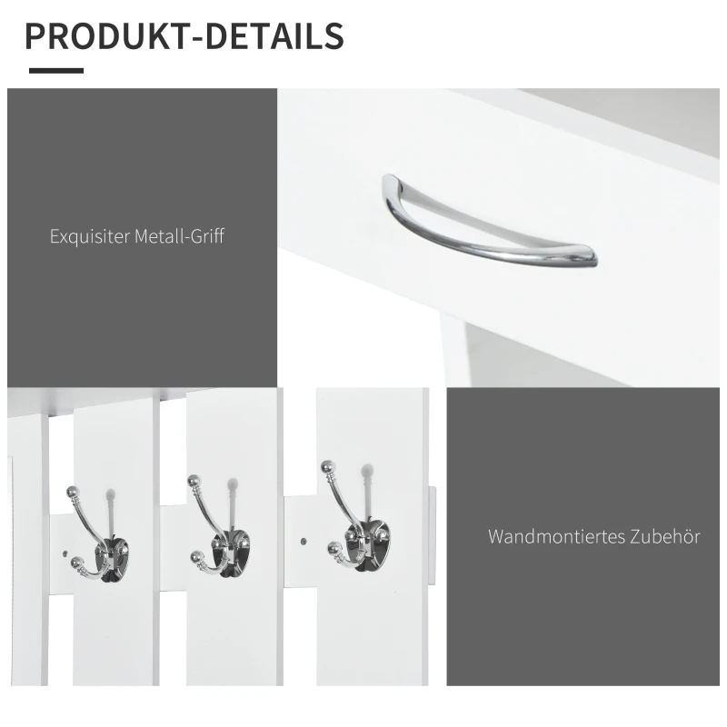 HOMCOM 3 in 1 Garderoben Set Garderobenpaneel Schuhschrank mit Spiegel 2 tlg Weiß