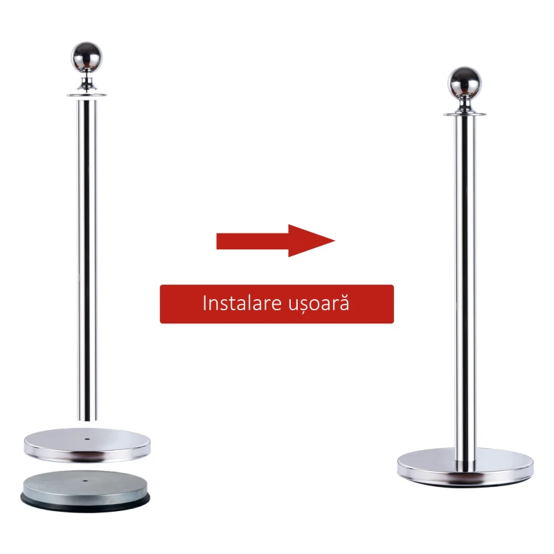 HOMCOM Coloana separeu cu banda rosie,Ф32x95cm, argintiu