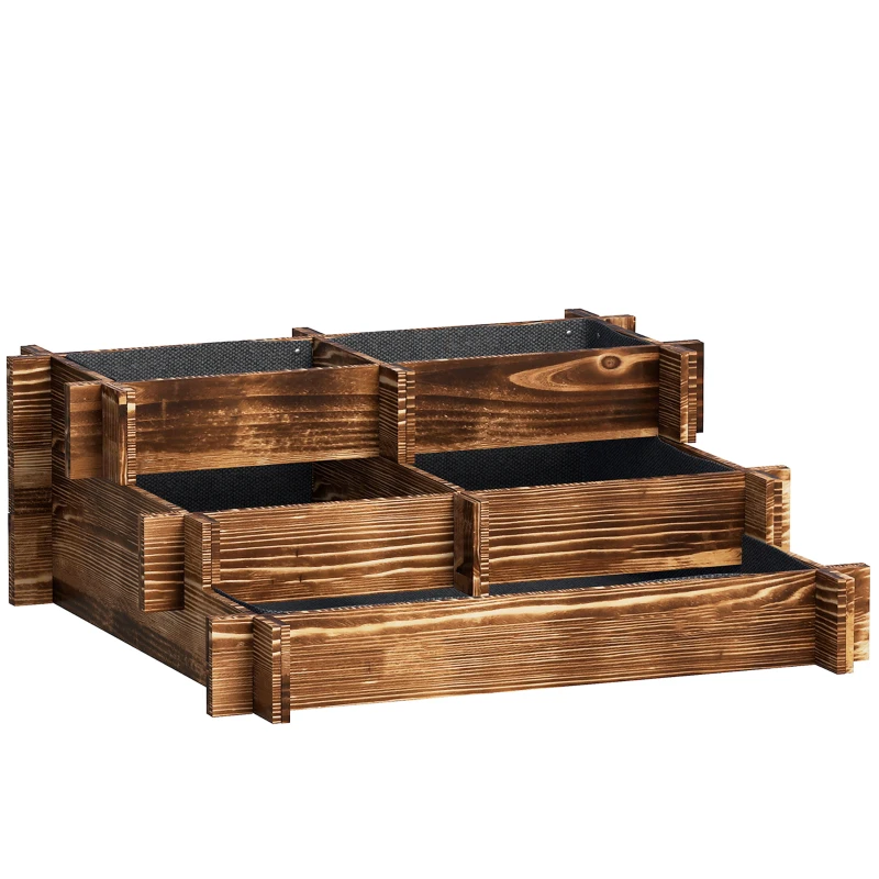 Outsunny Bac de jardin 3 niveaux avec design en escalier et toile non tissée pour cultures et fleurs 93x93x35 cm Carbonisé
