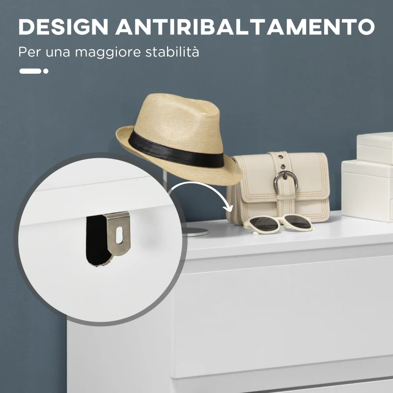 HOMCOM Cassettiera 3 Cassetti Moderna senza Maniglie per Camera e Soggiorno, 80x39x73 cm, Bianco