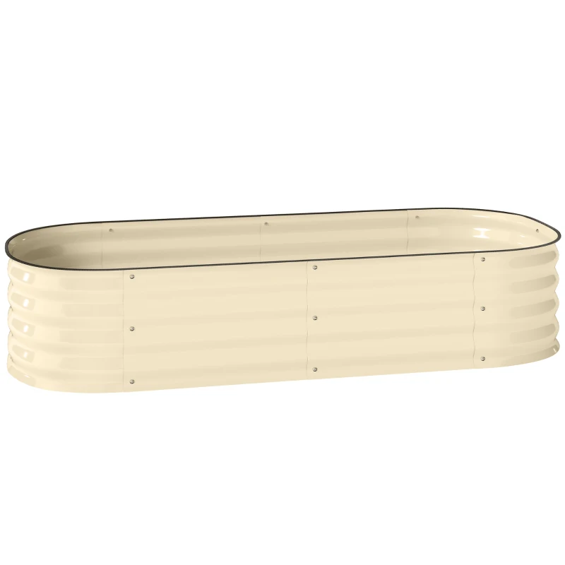 Outsunny Galvanised Raised Garden Bed, Metal Planter Box with Safety Edging, for Flowers, Herbs, Succulents, Cream White