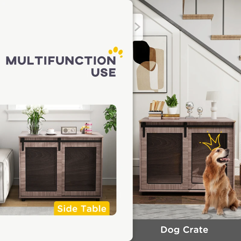 PawHut Dog Crate Furniture with Sliding Door for Large Dogs, Walnut Brown