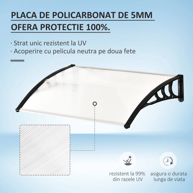 Outsunny Copertina 100×80 cm – Policarbonat Anti-UV pentru Usi si Ferestre(m-4)