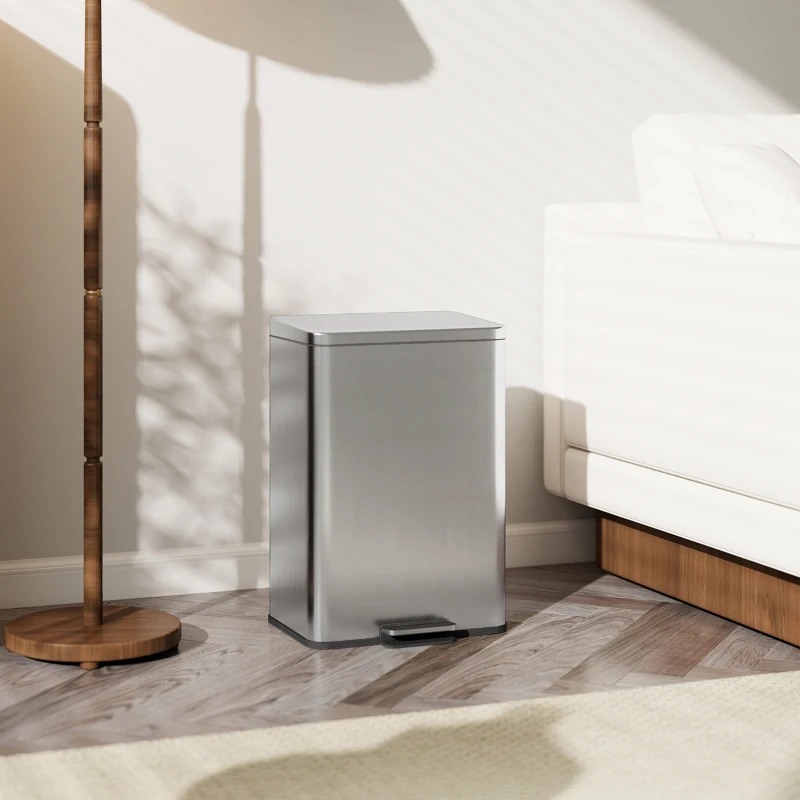 HOMCOM Mülleimer 20 L Treteimer mit Softclose-Deckel, Pedal, abnehmbar Inneneimer Silber, 34,2 x 30,6 x 44,2 cm