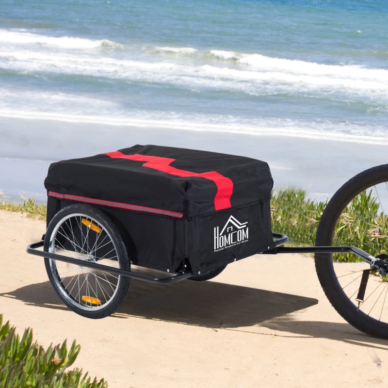 HOMCOM Remorque de transport vélo cargo barre d'attelage incluse housse amovible 4 réflecteurs charge max. 40 Kg noir rouge