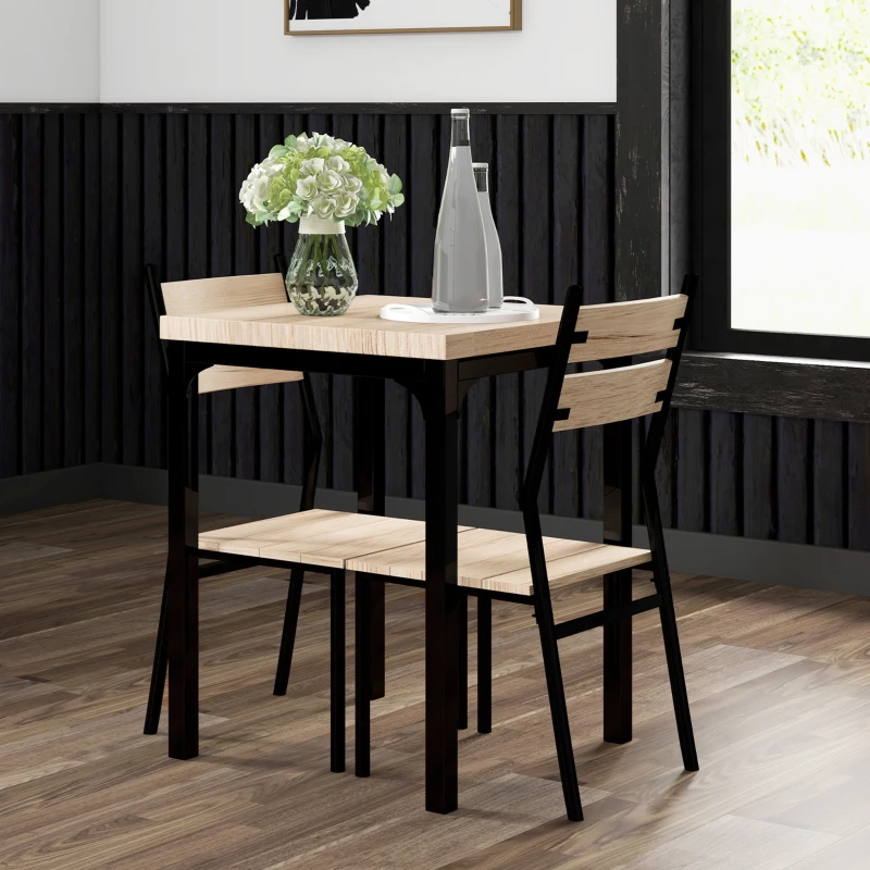 HOMCOM Three-Piece Minimal and Compact Dining Set, Light Wood Grain