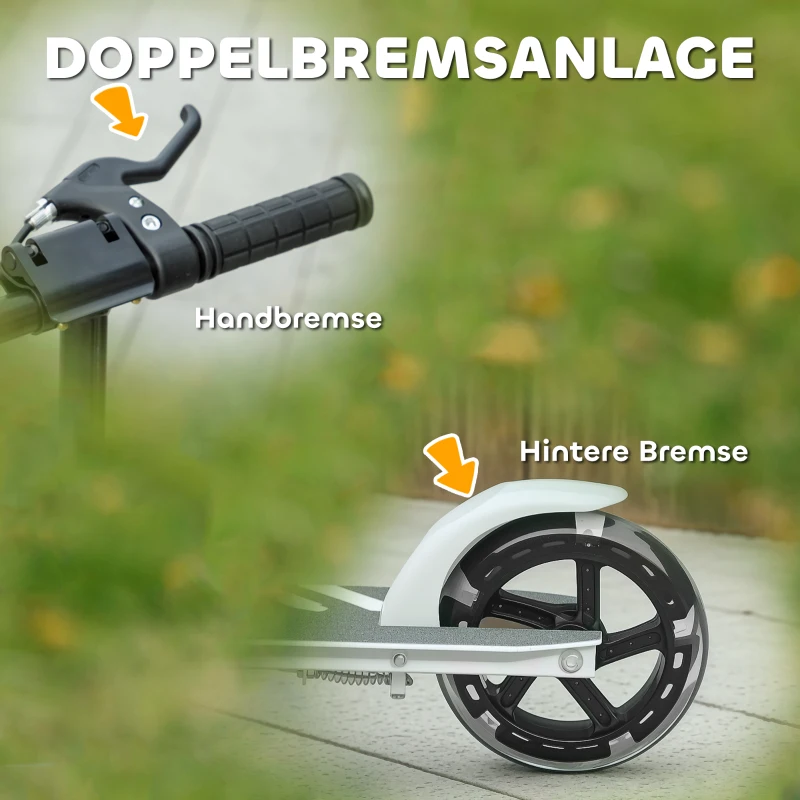 AIYAPLAY Kinderroller, Doppelte Bremsen, Metallrahmen, Fußstütze, faltbar, 3-8 Jahre, Weiß