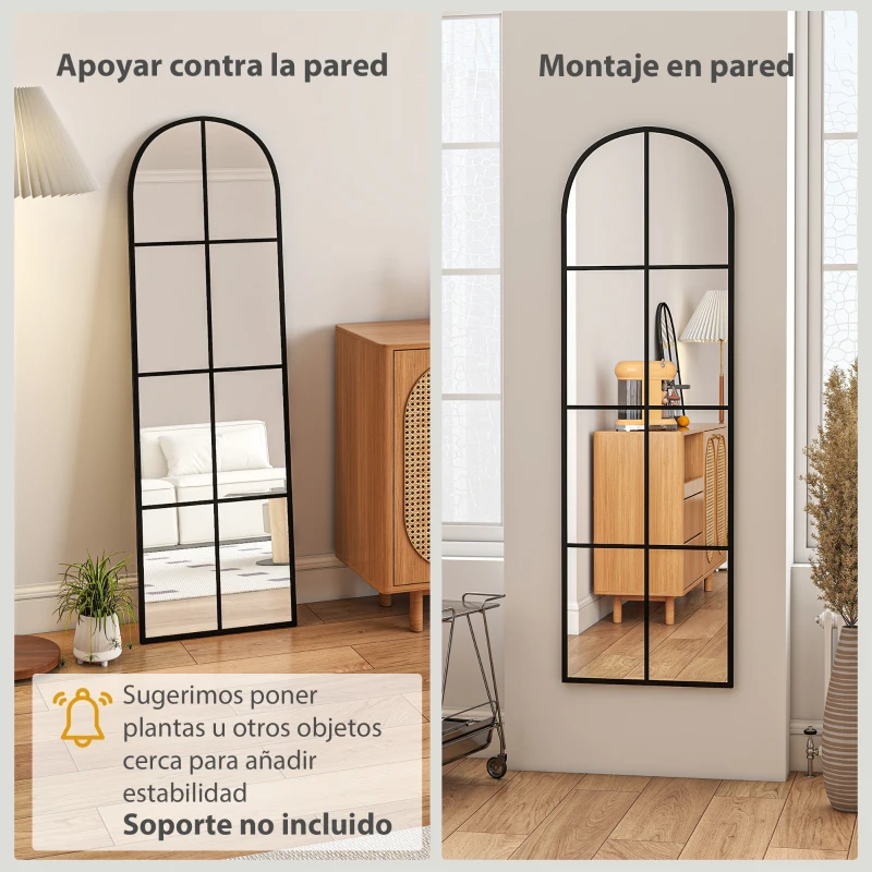 HOMCOM Espejo de Pared de Cuerpo Entero con Diseño Arqueado y Marco de Metal para Dormitorio o Recibidor 40x160 cm Negro