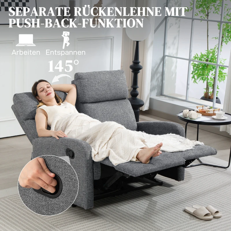 HOMCOM 2-Sitzer-Sofa, individuell verstellbare Rückenlehnen, Fußstütze, Stoffbezug, Stahl, Grau(m-4)
