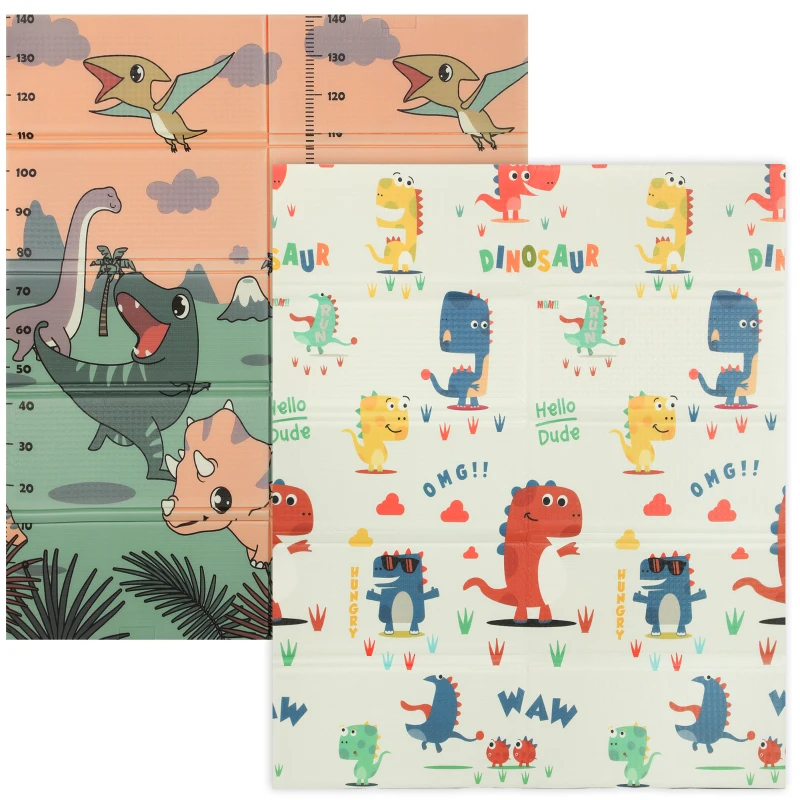 AIYAPLAY Dinosaur-Themed Baby Plat Mat Double Sided, Foldable, Water-Resistant for Outdoor/Indoor, 177 x 146 x 1.5cm