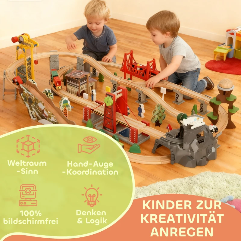 AIYAPLAY Holzzug-Set, 100 Teile, magnetischer Kran, Buchenholz, Bunt
