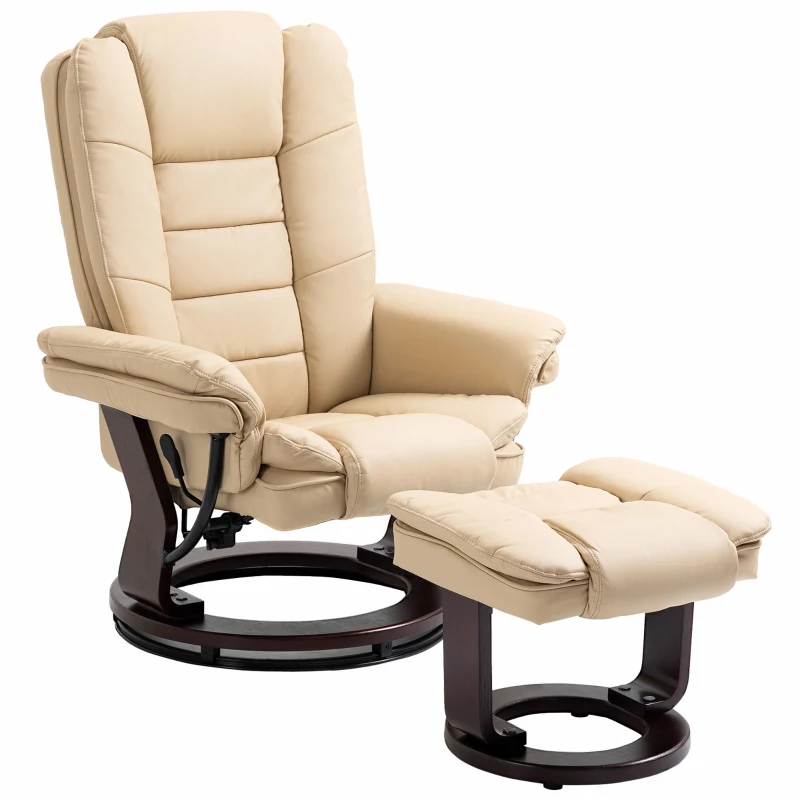 HOMCOM Sillón relax reclinable 135° gran confort giratorio 360° con reposapiés tapizado PU beige