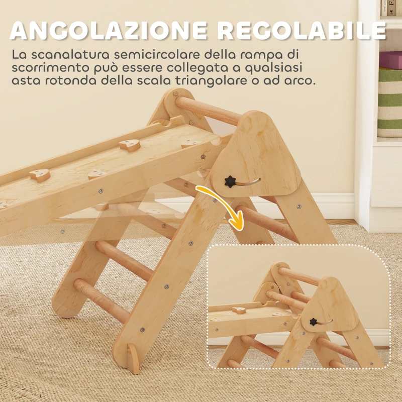 AIYAPLAY Gioco per Bambini 5 in 1 con Triangolo, Parete Liscia e Arco, in Legno di Pioppo e Pino, 188x70x59 cm