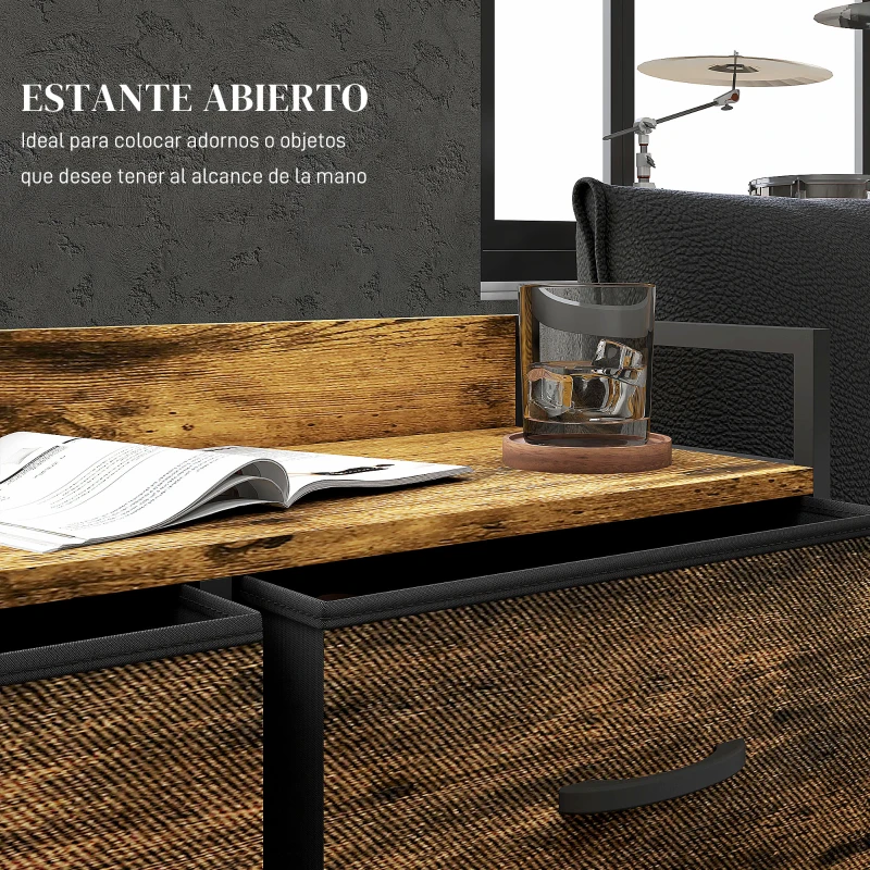 HOMCOM Cómoda con 6 Cajones Plegables Cajonera de Tela con Estructura de Acero Estilo Industrial 79x29x85 cm Marrón Rústico