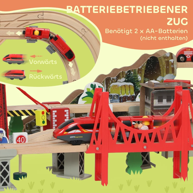 AIYAPLAY Holzzug-Set, 100 Teile, magnetischer Kran, Buchenholz, Bunt