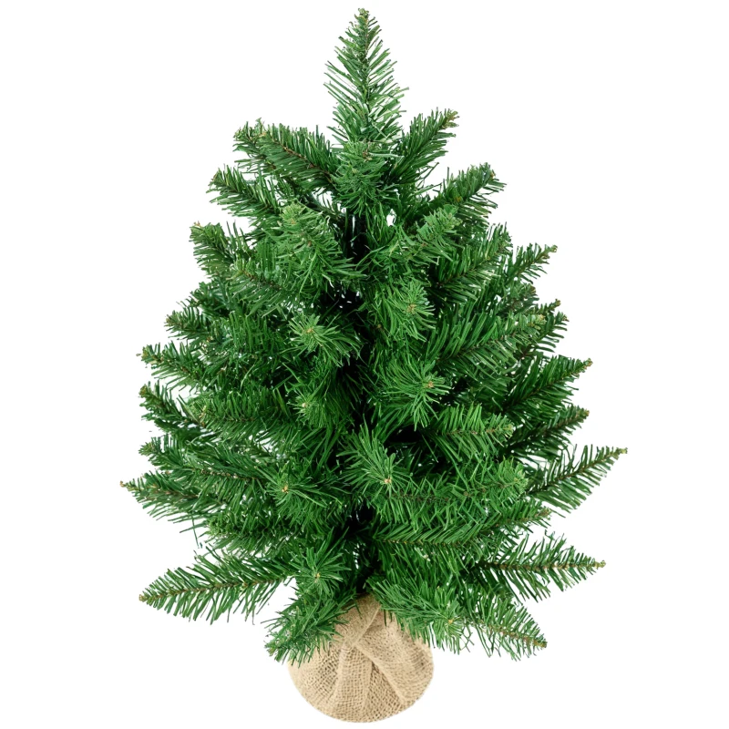HOMCOM Albero di Natale Mini 55cm con 50 Rami Folti e Aghi Realistici in PVC, Base in Cemento e Iuta