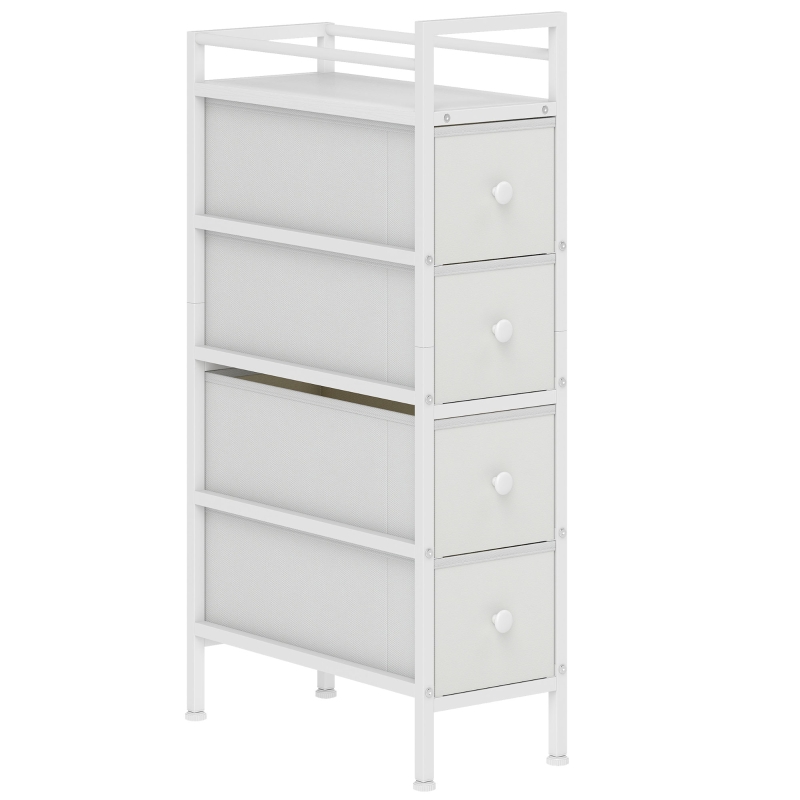 HOMCOM Kommode mit 4 Stoffschubladen Stahlrahmen Schlafzimmerkommode für kleine Räume Wohnzimmer Ankleidezimmer Weiß