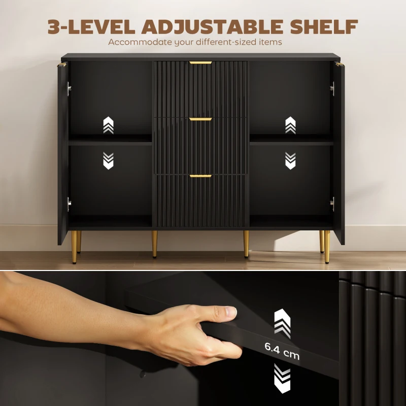 HOMCOM 2-Door Sideboard with 3 Drawers and Adjustable Shelves - Black