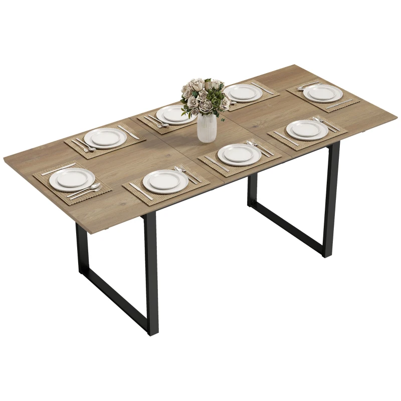 HOMCOM Mesa de comedor extensible rectangular para 6 a 8 personas, mesa de cocina con extensión 140-180 cm, efecto madera natural