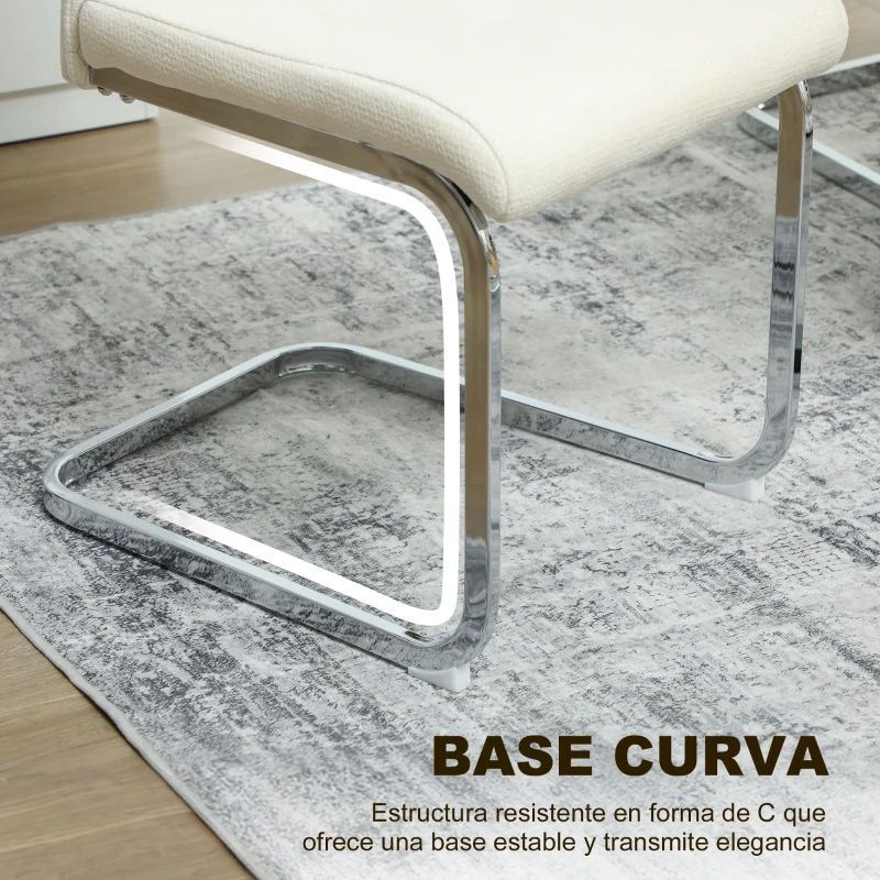 HOMCOM Juego de 4 Sillas de Comedor con Asiento y Respaldo Acolchado Tapizado en Terciopelo Patas de Acero Crema