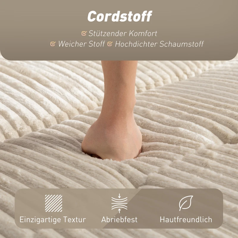 HOMCOM 2-Sitzer Sofabett, Cordbezug, zum Schlafsofa umwandelbar, 2 Kissen, Seitentaschen, 157 x 190 cm, Cremeweiß