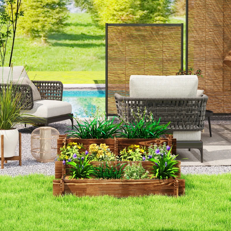 Outsunny Bac de jardin 3 niveaux avec design en escalier et toile non tissée pour cultures et fleurs 93x93x35 cm Carbonisé