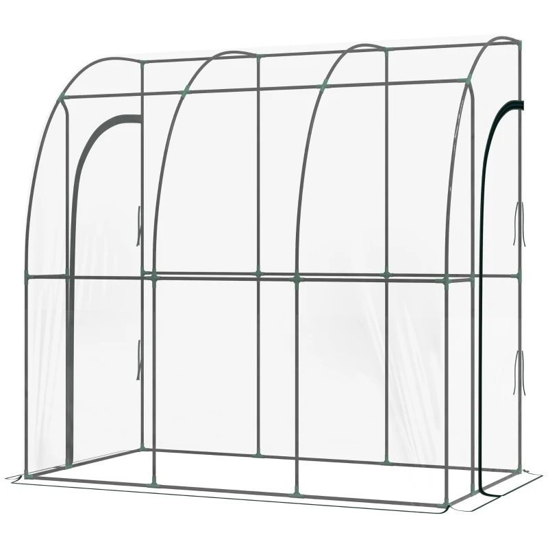 Outsunny Serre de jardin adossée, serre de balcon, bâche renforcée PVC, 2 portes enroulables, 214 x 118 x 212 cm, transparent