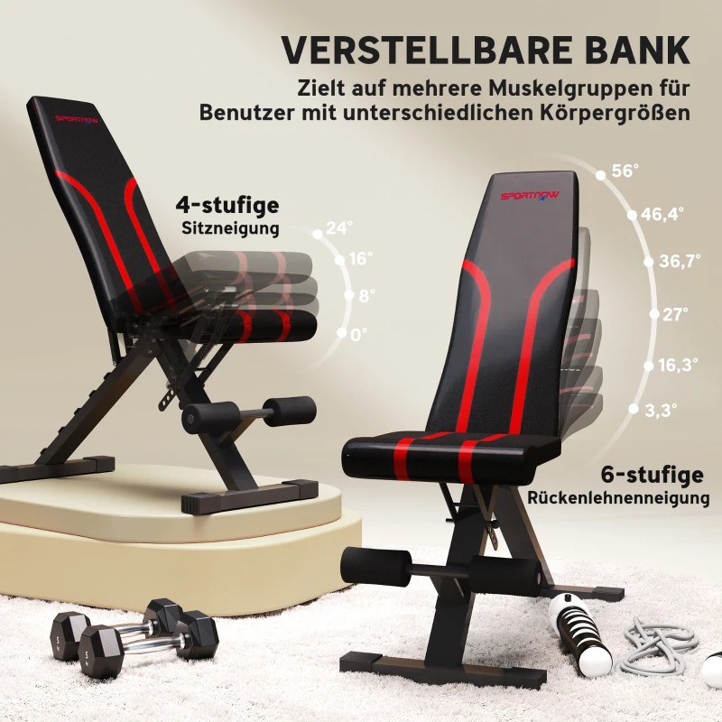 SPORTNOW Klappbare Workout-Bank, 6-stufige Rückenlehne, 4-stufiger Sitz, Metall, gepolstert, Schwarz