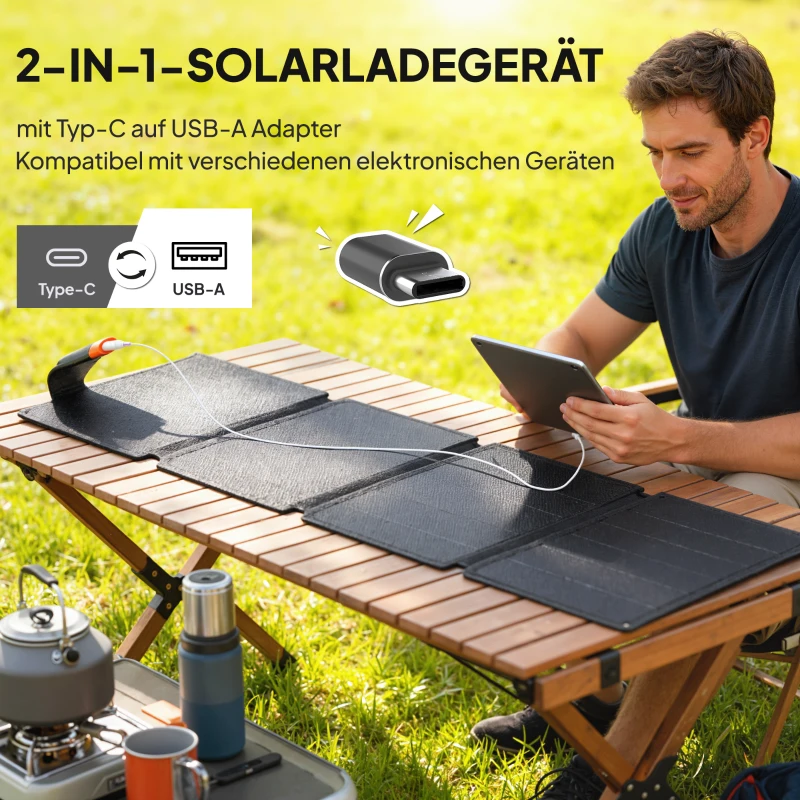 HOMCOM Tragbares Solarpanel, 36W Schnellladung, wasserdicht, faltbar, Ladegerät, Grau