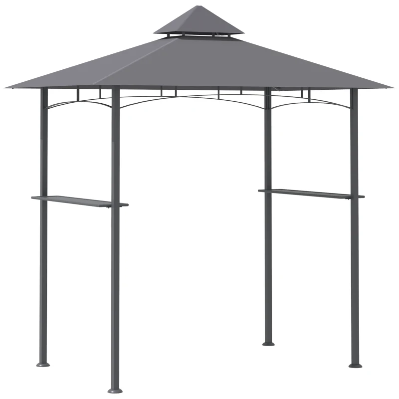 Outsunny Grillpavillon Gartenzelt Grill Pavillon Balkonpavillon mit Ablagen Flammhemmendes Doppeldach Grau 245 x 148 x 252 cm