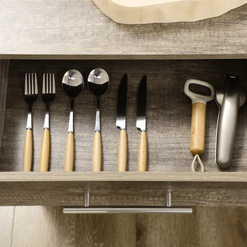 HOMCOM Carrello da Cucina Portavivande con Cassetto, Mensole, Armadietto e 4 Ruote, Legno Truciolare, 60x50x84.5cm, Quercia