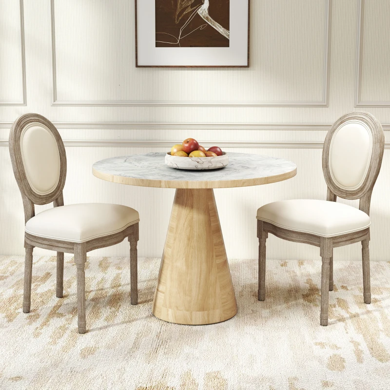 HOMCOM Set 2 Sedie Imbottite da Pranzo, Sedie per Soggiorno Stile Vintage Rétro in Legno e Tessuto Effetto Lino Bianco Panna 49x56x96cm