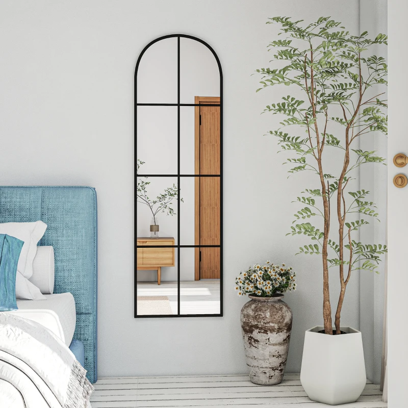 HOMCOM Espejo de Pared de Cuerpo Entero con Diseño Arqueado y Marco de Metal para Dormitorio o Recibidor 40x160 cm Negro