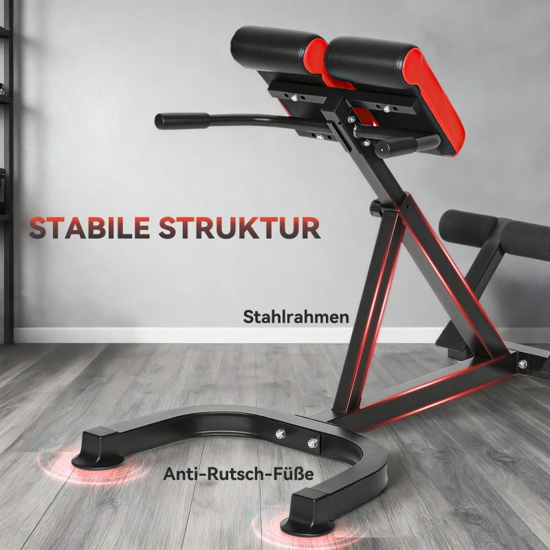 SPORTNOW Trainingsstuhl, Fitnessbank, Hantelbank, Stahl, verstellbar, Griffe, Rot+Schwarz