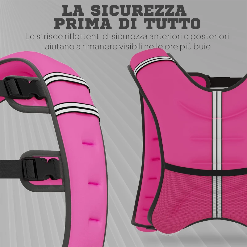 HOMCOM Giubbotto Zavorrato 8kg Traspirante con Tasca Portaoggetti e Spallacci, in tessuto Oxford, 40x35 cm, Rosa