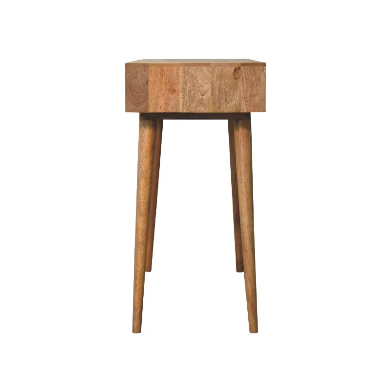 Solid Mango Wood Dressing Table with Mirror and 2 Smooth‑Gliding Drawers, Desk with 4 Storage Compartments, 40L x 100W x 78H cm, Brown