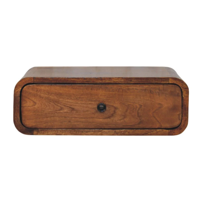 Solid Mango Wood Wall-Mounted Bedside Table with Drawer and Durable Space-Saving Construction, Desk for Bedroom, 32L x 45W x 15H cm, Brown