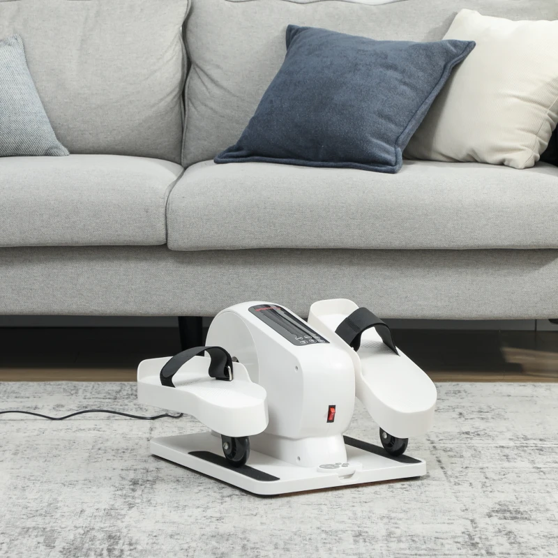 SPORTNOW Pedaleira para Apartamento Elíptico de Secretária Ecrã Lcd Telecomando e 12 Velocidades Ajustáveis 45x42x26 cm Branco