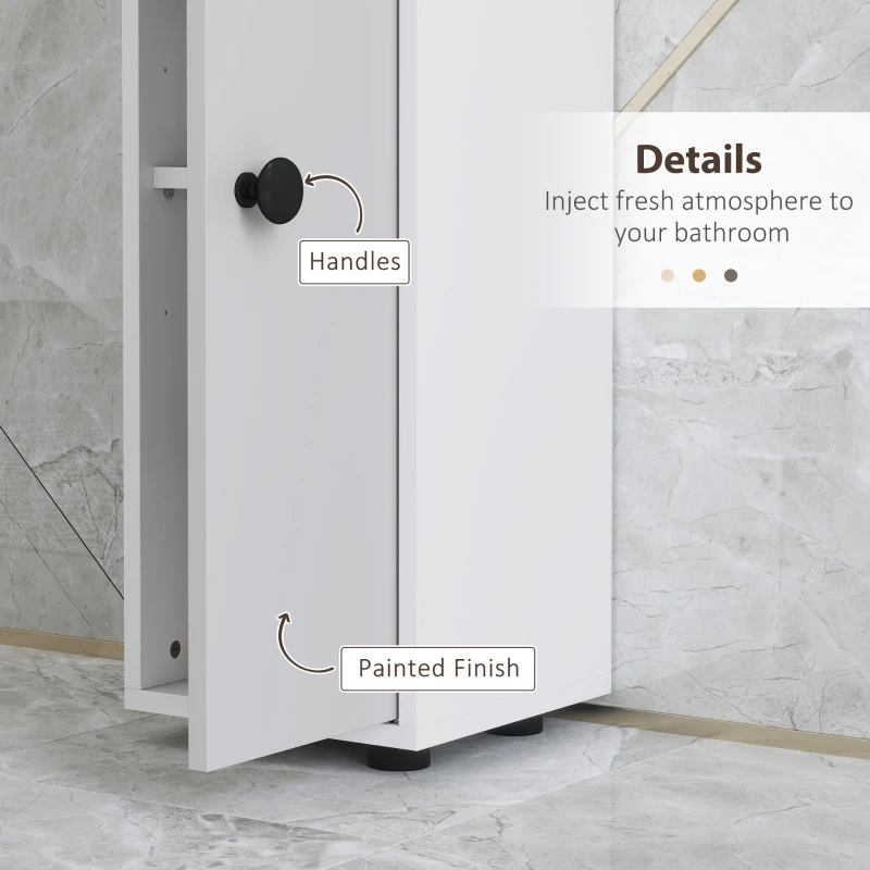 kleankin 180cm Tall Bathroom Cabinet, Slim Bathroom Storage Cabinet with 4 Open Shelves, 2 Door Cupboards and Adjustable Shelves, White