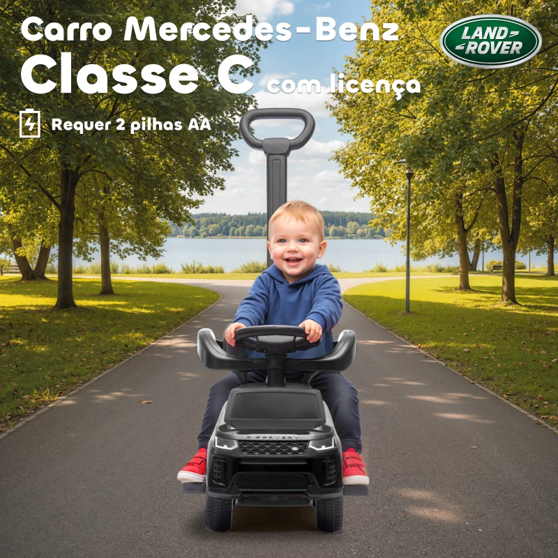 AIYAPLAY Carro Andador 2 em 1 para Crianças Land Rover Discovery com Buzina Pega de Empurrar e Barra Removíveis 84x40x94,5 cm Preto