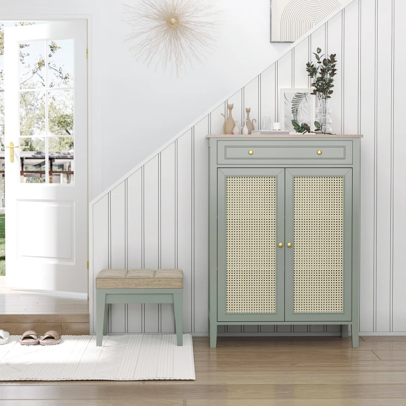 HOMCOM Meuble à chaussures meuble de rangement à chaussures meuble d'entrée avec 2 portes effet cannage tiroir 80 x 40 x 110 cm(m-10)