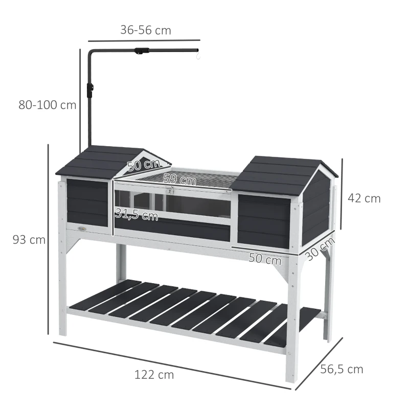 PawHut Terrario para Reptéis Casa para Tartarugas 2 Esconderijos Suporte de Lâmpada Ajustável Madeira Maciça 122x56,5x93 cm Cinza