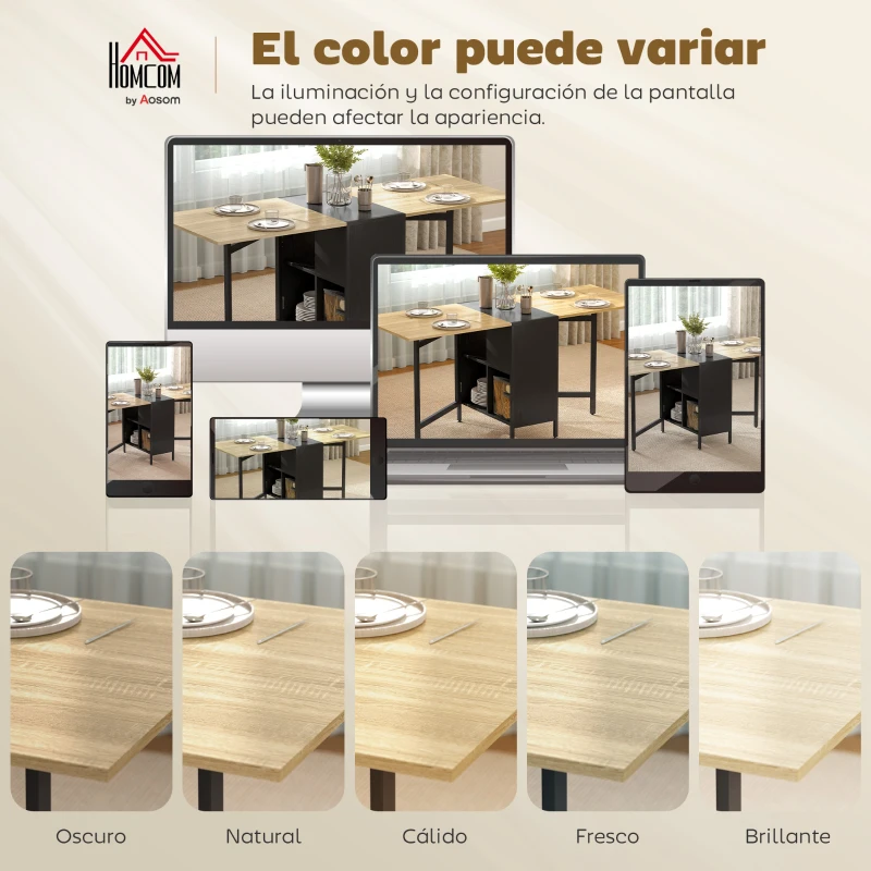 HOMCOM Mesa Plegable de Comedor con Alas Abatibles 4 Compartimentos 3 Formas para Cocina Salón 169x60x75 cm Natural Oscuro
