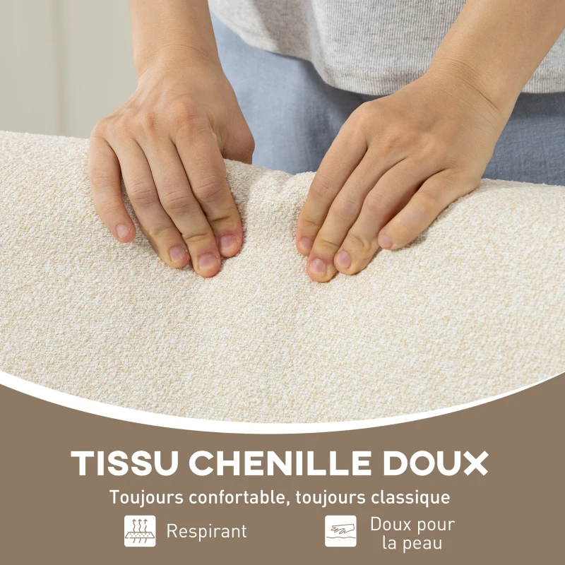 HOMCOM Fauteuil salon en chenille, fauteuil chambre confortable, coussin épais, assise rembourrée, 72 x 73,5 x 81 cm, crème