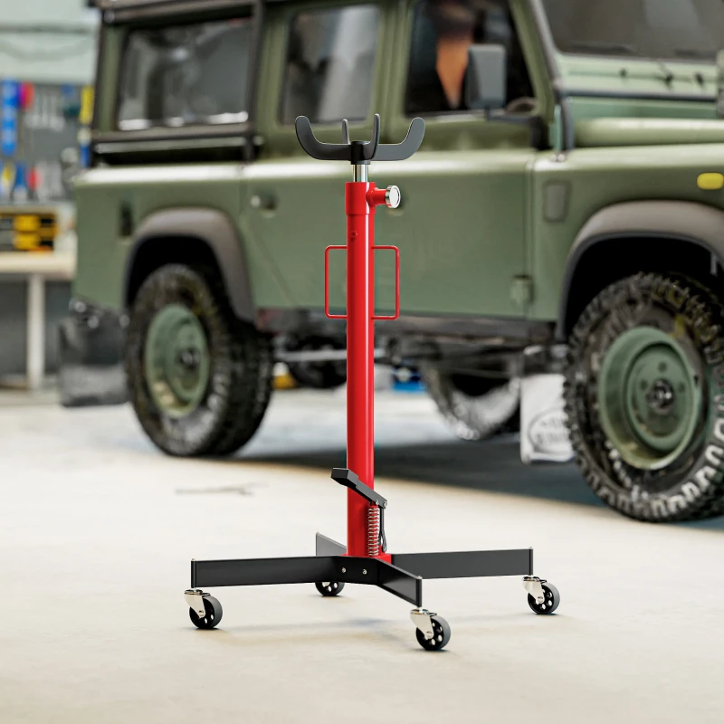 HOMCOM Macaco de Fossa Hidráulico Macaco de Elevação 500 Kg com Rodas Giratórias e Pedal Aço 58x58x110-191,5 cm Vermelho