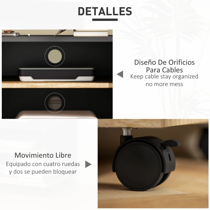 HOMCOM Mueble TV con Ruedas Mueble de Salón Mesa para Televisores de 42 Pulgadas con Puerta y 2 Estantes 80x45x41 cm Negro